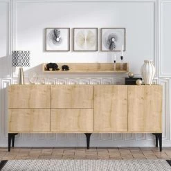 COTECOSY Buffet Bas 6 Portes Avec étagère Dyna 180cm Bois Noir Et Chêne - Chêne Clair -Buffet et enfilade Soldes 59102560 2