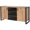 COTECOSY Buffet Bas 2 Portes Et 3 Tiroirs Senlid 160cm Métal Noir Et Bois Naturel - Bois / Noir