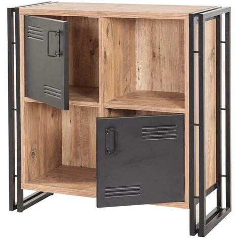 COTECOSY Buffet 2 Portes Et 2 Compartiments Operarius Métal Noir Et Bois Pin Foncé - Bois / Noir 5 COTECOSY Buffet 2 Portes Et 2 Compartiments Operarius Métal Noir Et Bois Pin Foncé - Bois / Noir – Image 5