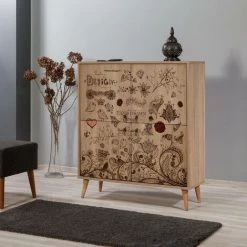 COTECOSY Buffet 4 Portes Soho 95x111cm Motif Oiseaux Et Fleurs Bois Naturel Et Marron - Bois 6 COTECOSY Buffet 4 Portes Soho 95x111cm Motif Oiseaux Et Fleurs Bois Naturel Et Marron - Bois -Buffet et enfilade Soldes 59104375 2