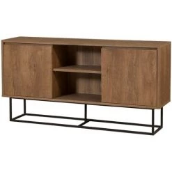 COTECOSY Buffet 2 Portes Et 2 étagères Stela 140x72cm Métal Noir Et Bois Naturel - Bois