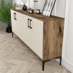 COTECOSY Buffet Bas 4 Portes Vranus 180cm Bois Naturel Et Blanc Crème Et Métal Noir - Crème 9 COTECOSY Buffet Bas 4 Portes Vranus 180cm Bois Naturel Et Blanc Crème Et Métal Noir - Crème -Buffet et enfilade Soldes 59104655 5