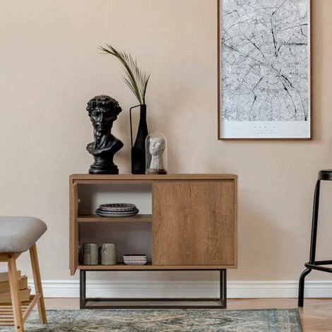 COTECOSY Buffet 2 Portes Stela 90x72cm Style Industriel Métal Noir Et Bois Naturel - Bois 5 COTECOSY Buffet 2 Portes Stela 90x72cm Style Industriel Métal Noir Et Bois Naturel - Bois – Image 5