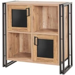 COTECOSY Buffet Bas 2 Portes Colisart L89xH89cm Métal Noir Et Bois Naturel - Bois / Noir