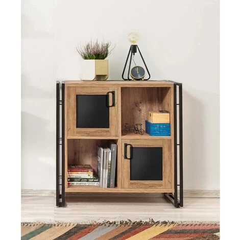 COTECOSY Buffet Bas 2 Portes Colisart L89xH89cm Métal Noir Et Bois Naturel - Bois / Noir 3 COTECOSY Buffet Bas 2 Portes Colisart L89xH89cm Métal Noir Et Bois Naturel - Bois / Noir – Image 3