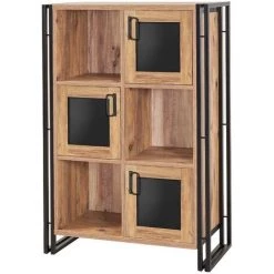 COTECOSY Buffet Haut 3 Portes Colisart L89xH127cm Métal Noir Et Bois Naturel - Bois / Noir