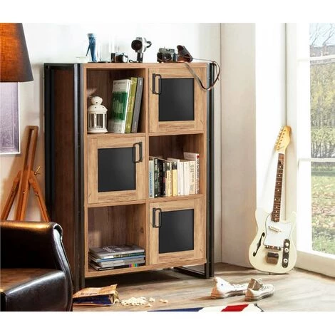 COTECOSY Buffet Haut 3 Portes Colisart L89xH127cm Métal Noir Et Bois Naturel - Bois / Noir 2 COTECOSY Buffet Haut 3 Portes Colisart L89xH127cm Métal Noir Et Bois Naturel - Bois / Noir – Image 2