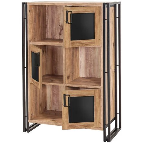 COTECOSY Buffet Haut 3 Portes Colisart L89xH127cm Métal Noir Et Bois Naturel - Bois / Noir 4 COTECOSY Buffet Haut 3 Portes Colisart L89xH127cm Métal Noir Et Bois Naturel - Bois / Noir – Image 4