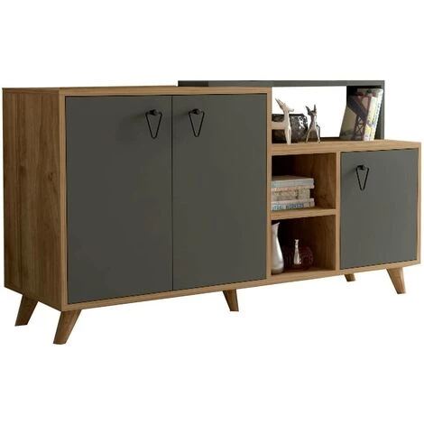 COTECOSY Buffet Bas 3 Portes Et 3 étagères Devasi 143cm Bois Et Anthracite - Bois / Gris 1 COTECOSY Buffet Bas 3 Portes Et 3 étagères Devasi 143cm Bois Et Anthracite - Bois / Gris