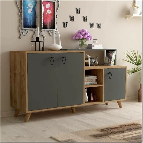 COTECOSY Buffet Bas 3 Portes Et 3 étagères Devasi 143cm Bois Et Anthracite - Bois / Gris 2 COTECOSY Buffet Bas 3 Portes Et 3 étagères Devasi 143cm Bois Et Anthracite - Bois / Gris â Image 2