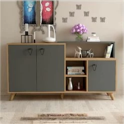 COTECOSY Buffet Bas 3 Portes Et 3 étagères Devasi 143cm Bois Et Anthracite - Bois / Gris 7 COTECOSY Buffet Bas 3 Portes Et 3 étagères Devasi 143cm Bois Et Anthracite - Bois / Gris -Buffet et enfilade Soldes 59104832 3