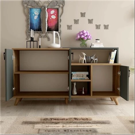 COTECOSY Buffet Bas 3 Portes Et 3 étagères Devasi 143cm Bois Et Anthracite - Bois / Gris 4 COTECOSY Buffet Bas 3 Portes Et 3 étagères Devasi 143cm Bois Et Anthracite - Bois / Gris â Image 4