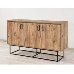 COTECOSY Buffet Bas 3 Portes Feneta 140cm Métal Noir Et Bois Naturel - Bois / Noir
