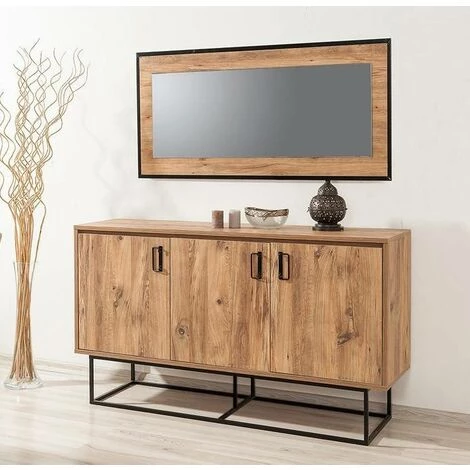COTECOSY Buffet Bas 3 Portes Feneta 140cm Métal Noir Et Bois Naturel - Bois / Noir 2 COTECOSY Buffet Bas 3 Portes Feneta 140cm Métal Noir Et Bois Naturel - Bois / Noir – Image 2