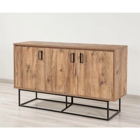 COTECOSY Buffet Bas 3 Portes Feneta 140cm Métal Noir Et Bois Naturel - Bois / Noir 3 COTECOSY Buffet Bas 3 Portes Feneta 140cm Métal Noir Et Bois Naturel - Bois / Noir – Image 3