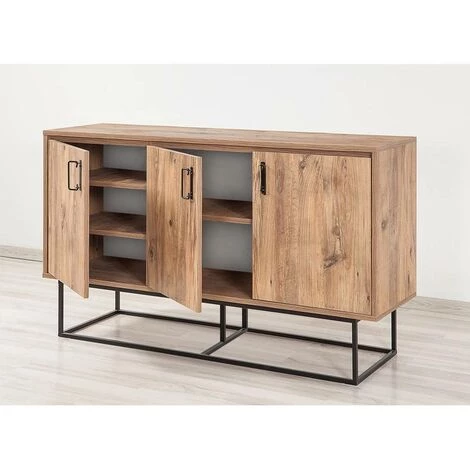 COTECOSY Buffet Bas 3 Portes Feneta 140cm Métal Noir Et Bois Naturel - Bois / Noir 4 COTECOSY Buffet Bas 3 Portes Feneta 140cm Métal Noir Et Bois Naturel - Bois / Noir – Image 4