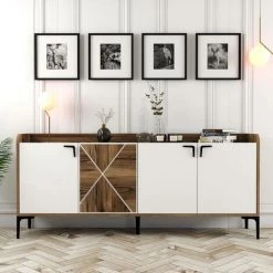 COTECOSY Buffet Bas 4 Portes Zenger 180cm Bois Naturel Et Blanc Et Métal Noir - Blanc 6 COTECOSY Buffet Bas 4 Portes Zenger 180cm Bois Naturel Et Blanc Et Métal Noir - Blanc -Buffet et enfilade Soldes 59104940 2