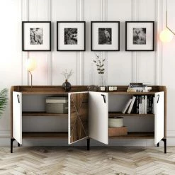 COTECOSY Buffet Bas 4 Portes Zenger 180cm Bois Naturel Et Blanc Et Métal Noir - Blanc 8 COTECOSY Buffet Bas 4 Portes Zenger 180cm Bois Naturel Et Blanc Et Métal Noir - Blanc -Buffet et enfilade Soldes 59104940 4