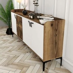 COTECOSY Buffet Bas 4 Portes Zenger 180cm Bois Naturel Et Blanc Et Métal Noir - Blanc 9 COTECOSY Buffet Bas 4 Portes Zenger 180cm Bois Naturel Et Blanc Et Métal Noir - Blanc -Buffet et enfilade Soldes 59104940 5