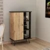 COTECOSY Buffet Haut 1 Porte Et 3 étagères Jiset L55xH80cm Bois Naturel Et Noir - Bois / Noir