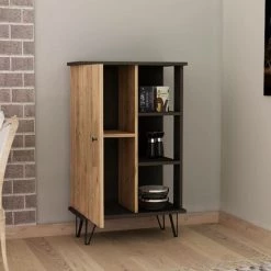 COTECOSY Buffet Haut 1 Porte Et 3 étagères Jiset L55xH80cm Bois Naturel Et Noir - Bois / Noir 3 COTECOSY Buffet Haut 1 Porte Et 3 étagères Jiset L55xH80cm Bois Naturel Et Noir - Bois / Noir -Buffet et enfilade Soldes 59105035 2