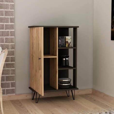 COTECOSY Buffet Haut 1 Porte Et 3 étagères Jiset L55xH80cm Bois Naturel Et Noir - Bois / Noir 2 COTECOSY Buffet Haut 1 Porte Et 3 étagères Jiset L55xH80cm Bois Naturel Et Noir - Bois / Noir – Image 2