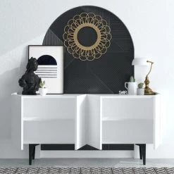 COTECOSY Buffet Bas 4 Portes Lawny 150cm Blanc - Blanc -Buffet et enfilade Soldes 59105310 3