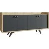 COTECOSY Buffet Bas Aledros 150cm Chêne Clair Et Anthracite - Bois / Gris