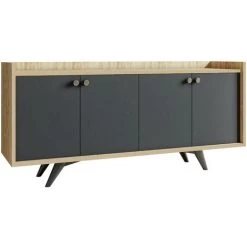 COTECOSY Buffet Bas Aledros 150cm Chêne Clair Et Anthracite - Bois / Gris