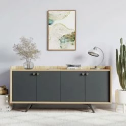 COTECOSY Buffet Bas Aledros 150cm Chêne Clair Et Anthracite - Bois / Gris -Buffet et enfilade Soldes 59105448 3