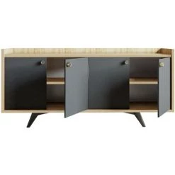 COTECOSY Buffet Bas Aledros 150cm Chêne Clair Et Anthracite - Bois / Gris -Buffet et enfilade Soldes 59105448 4