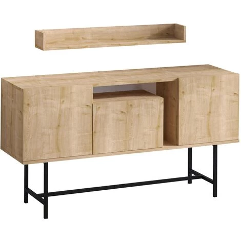 COTECOSY Ensemble Buffet Et étagère Murale Orrats Métal Noir Et Bois Chêne Clair - Chêne Clair 1 COTECOSY Ensemble Buffet Et étagère Murale Orrats Métal Noir Et Bois Chêne Clair - Chêne Clair