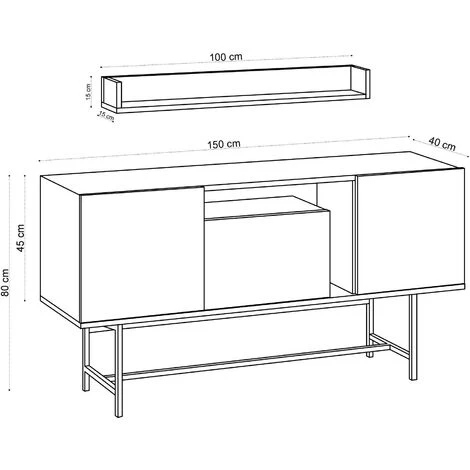 COTECOSY Ensemble Buffet Et étagère Murale Orrats Métal Noir Et Bois Chêne Clair - Chêne Clair 5 COTECOSY Ensemble Buffet Et étagère Murale Orrats Métal Noir Et Bois Chêne Clair - Chêne Clair – Image 5