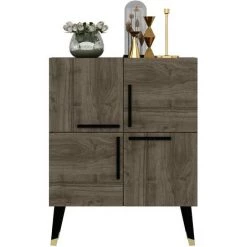 COTECOSY Buffet Bas 4 Portes Opal 70cm Noir Et Bois Foncé - Bois