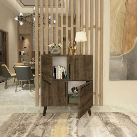 COTECOSY Buffet Bas 4 Portes Opal 70cm Noir Et Bois Foncé - Bois 3 COTECOSY Buffet Bas 4 Portes Opal 70cm Noir Et Bois Foncé - Bois – Image 3