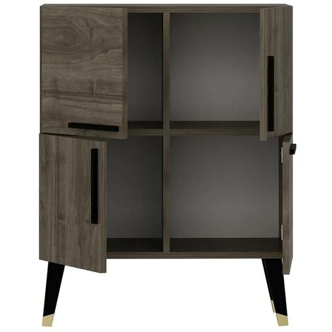 COTECOSY Buffet Bas 4 Portes Opal 70cm Noir Et Bois Foncé - Bois 4 COTECOSY Buffet Bas 4 Portes Opal 70cm Noir Et Bois Foncé - Bois – Image 4