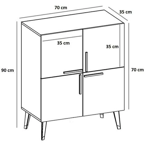COTECOSY Buffet Bas 4 Portes Opal 70cm Noir Et Bois Foncé - Bois 5 COTECOSY Buffet Bas 4 Portes Opal 70cm Noir Et Bois Foncé - Bois – Image 5