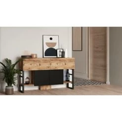 COTECOSY Buffet Style Industrielle Ournisse Métal Noir Et Bois Naturel Et Noir - Bois / Noir -Buffet et enfilade Soldes 59105773 4