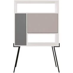 COTECOSY Buffet H135cm Transformable En Bureau Avec Tablette Tamir Moka Et Blanc - Blanc / Gris