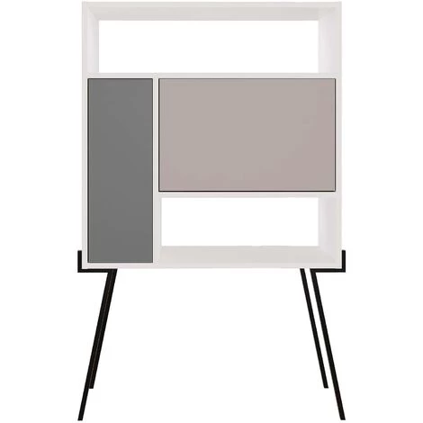 COTECOSY Buffet H135cm Transformable En Bureau Avec Tablette Tamir Moka Et Blanc - Blanc / Gris 1 COTECOSY Buffet H135cm Transformable En Bureau Avec Tablette Tamir Moka Et Blanc - Blanc / Gris