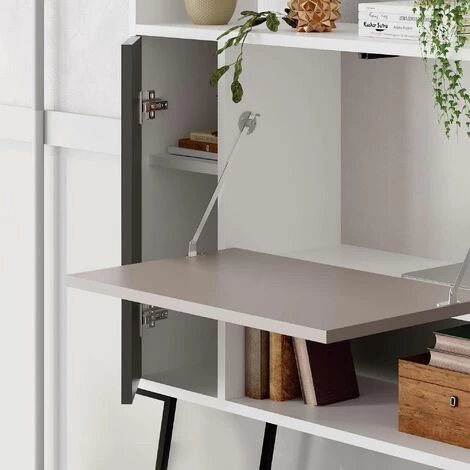 COTECOSY Buffet H135cm Transformable En Bureau Avec Tablette Tamir Moka Et Blanc - Blanc / Gris 5 COTECOSY Buffet H135cm Transformable En Bureau Avec Tablette Tamir Moka Et Blanc - Blanc / Gris – Image 5