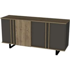 COTECOSY Buffet 4 Portes Clari 160cm Bois Naturel Et Anthracite - Bois / Gris