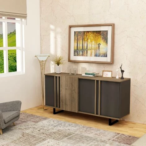 COTECOSY Buffet 4 Portes Clari 160cm Bois Naturel Et Anthracite - Bois / Gris 2 COTECOSY Buffet 4 Portes Clari 160cm Bois Naturel Et Anthracite - Bois / Gris – Image 2