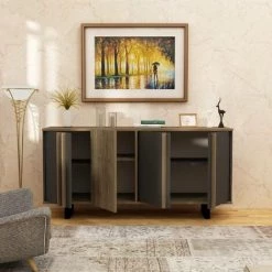 COTECOSY Buffet 4 Portes Clari 160cm Bois Naturel Et Anthracite - Bois / Gris 8 COTECOSY Buffet 4 Portes Clari 160cm Bois Naturel Et Anthracite - Bois / Gris -Buffet et enfilade Soldes 59105901 4