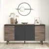 COTECOSY Buffet Bas 4 Portes Avlin 160cm Bois Chêne Foncé Et Anthracite - Chêne Foncé