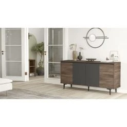 COTECOSY Buffet Bas 4 Portes Avlin 160cm Bois Chêne Foncé Et Anthracite - Chêne Foncé -Buffet et enfilade Soldes 59106018 3