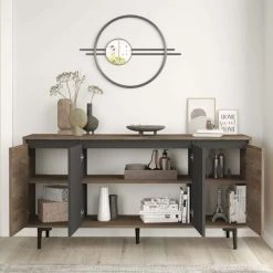 COTECOSY Buffet Bas 4 Portes Avlin 160cm Bois Chêne Foncé Et Anthracite - Chêne Foncé -Buffet et enfilade Soldes 59106018 4