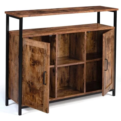 IDMARKET Buffet 2 Portes DAYTON Avec étagères Effet Vieilli Design Industriel 4 IDMARKET Buffet 2 Portes DAYTON Avec étagères Effet Vieilli Design Industriel – Image 4