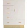 COTECOSY Buffet Haut Moderne 5 Tiroirs Et 1 Porte Nestor Taupe Clair Et Or - Taupe Clair
