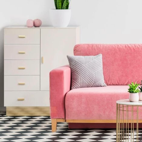 COTECOSY Buffet Haut Moderne 5 Tiroirs Et 1 Porte Nestor Taupe Clair Et Or - Taupe Clair 2 COTECOSY Buffet Haut Moderne 5 Tiroirs Et 1 Porte Nestor Taupe Clair Et Or - Taupe Clair – Image 2